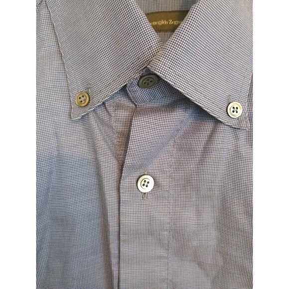 Ermenegildo Zegna Shirt Mens Medium Blue Micro Check Corpcore Office Button Down - Picture 8 of 12